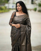 DEIANA'S Beautiful Designer Golden zari Soft Lichi Silk Saree - Black | Grocsy