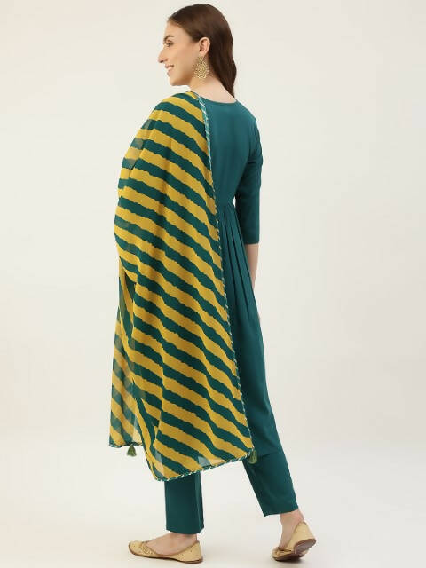 FIORRA Women's Turquise Crepe Straight Kurta Pant With Dupatta | Grocsy