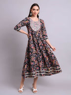 Joban Fashion Black Cotton Floral Printed & Embroidery Work Anarkali Dress | Grocsy