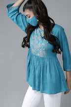 Juniper Women Skyblue Rayon Slub Polka Print Peplum Tunic | Grocsy