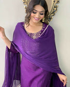 Partywear Designer Wine Rayon Slub Stitched Suit With Dupatta - Tanisha | Grocsy