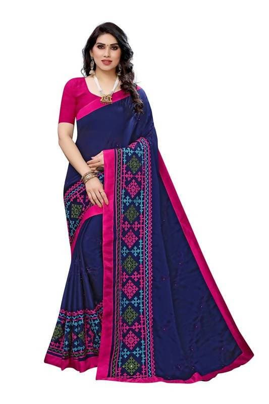 Vamika Navy Chiffon Emboridered Saree (SUIDHAGA NAVY) | Grocsy