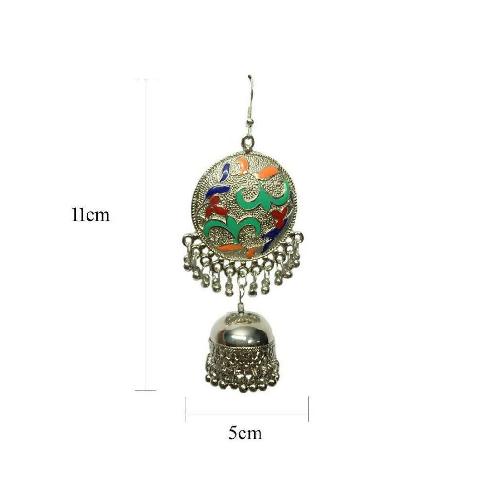 Tiaraa Multicolor Silver Oxidised Jhumki Fashion Earrings - Swadesiicart