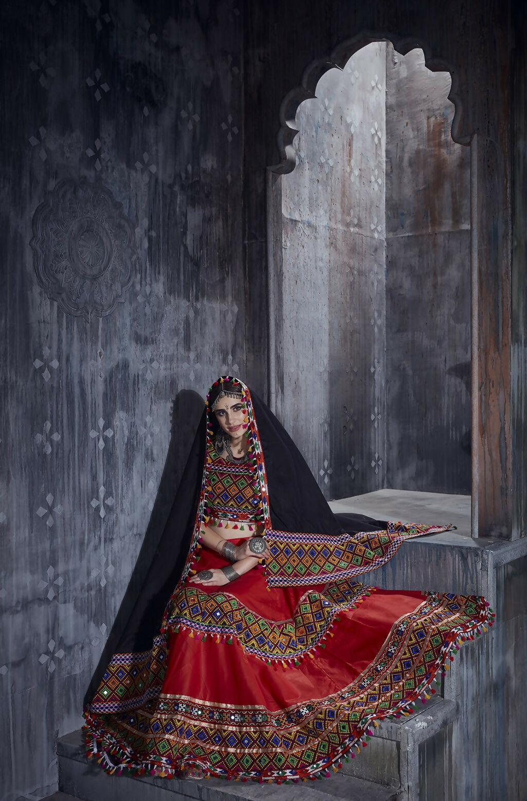 AI Fashion Red Art Silk Designer Navratri Lehenga Choli Collection | Grocsy