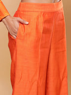 BohoJazz Nazm Embroidered Cuff-Sleeves Kurta Set with Dupatta - Rust Orange | Grocsy