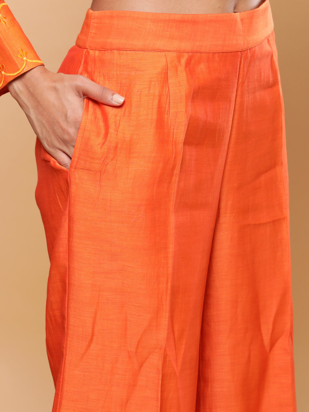 BohoJazz Nazm Embroidered Cuff-Sleeves Kurta Set with Dupatta - Rust Orange | Grocsy