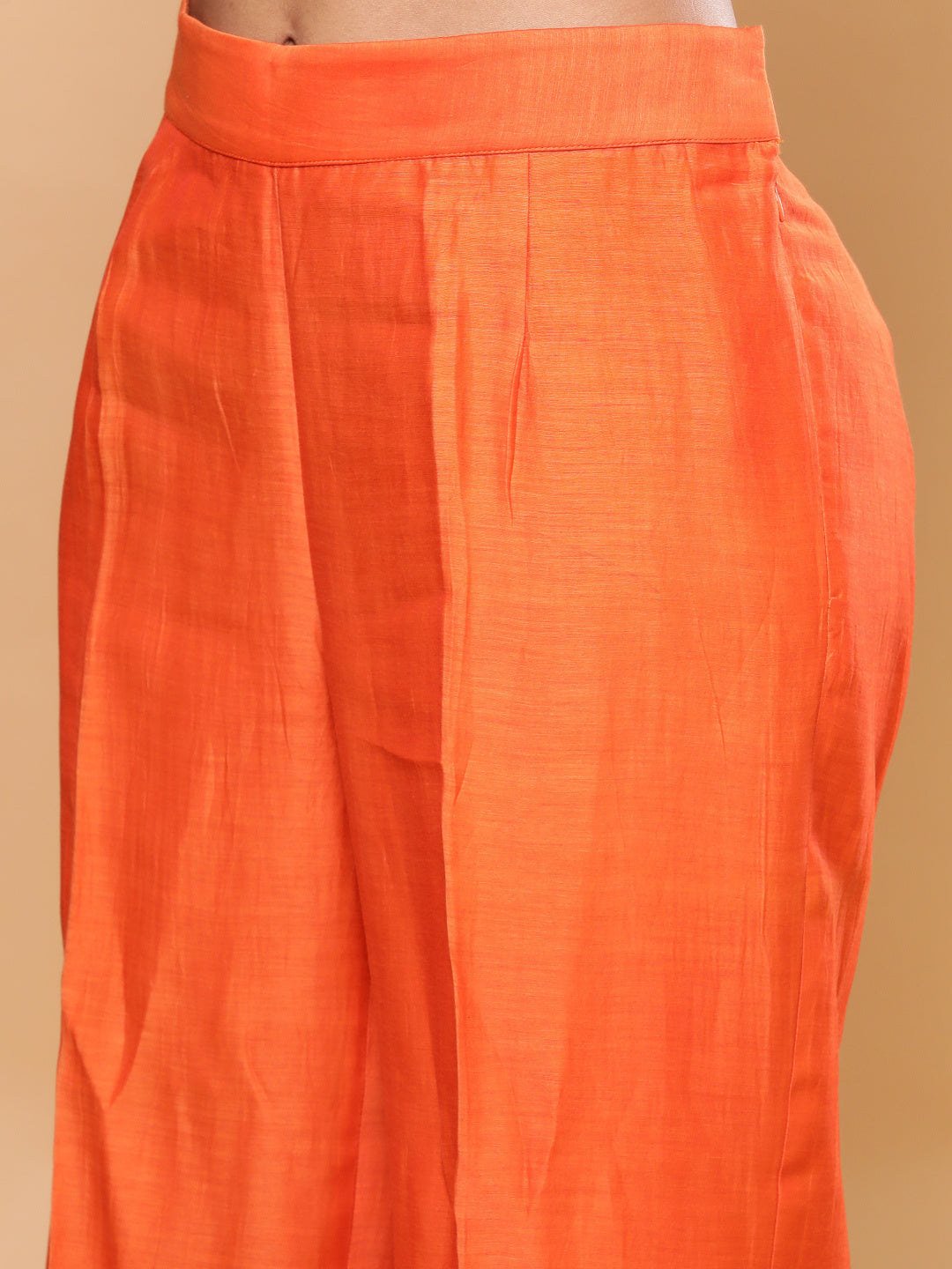 BohoJazz Nazm Embroidered Cuff-Sleeves Kurta Set with Dupatta - Rust Orange | Grocsy