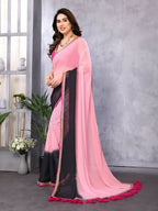 Designer Partywear Peach & Black Georgette Fancy Saree - Kanak | Grocsy