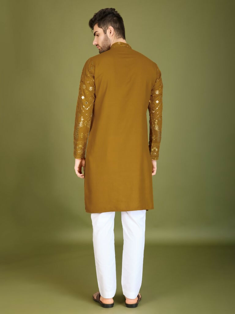 Vastranavya Yellow Exclusive Festival Wear Pure Viscose Rayon Embroidered Sequence Work Kurta | Grocsy