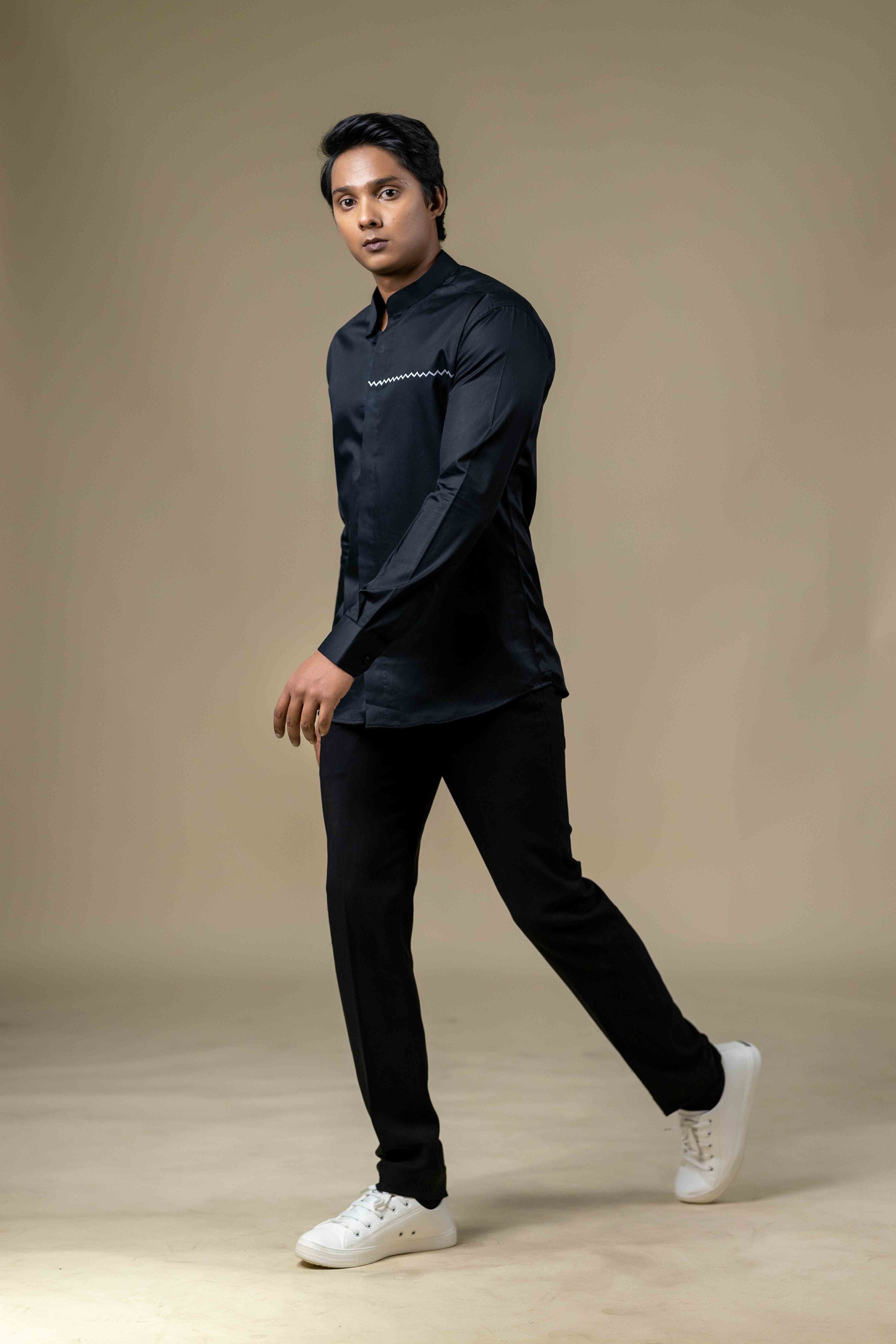 Black Vague Designer Men's Shirt by Hilo Design | Grocsy