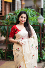Cream Silk Blend Ethnic Motifs Saree with Unstitched Blouse - A2M | Grocsy