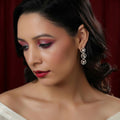 3 Tier Round Diamond and Kundan Earrings (Gold) - Ruby Raang | Grocsy