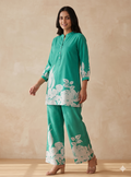 Teeya Creation Stylish Teal Casual Co-ord Set with Floral Print | Grocsy