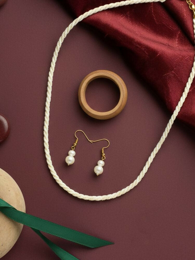 NVR Women Gold Plated White Pearl Necklace With Earrings | Grocsy