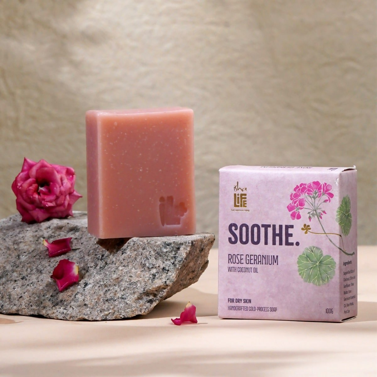 Isha Life Soothe. Rose Geranium With Coconut Oil Handcrafted Soap | Grocsy