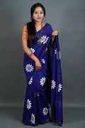 Exclusive Collection Navy Blue Pure Cotton Saree With Sunflower Design | Grocsy
