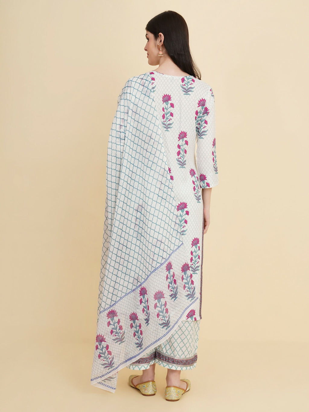 Designer Stylish white Cotton Stitched Suit With Dupatta - Tanisha | Grocsy