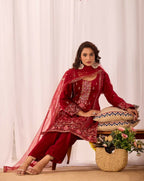 Teeya Creation Red Color Velvet Embroidery Work Wedding Wear Salwar Suit | Grocsy
