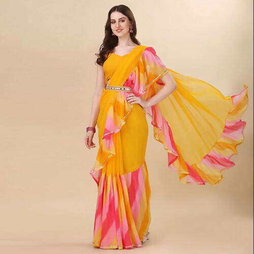 Women's Partywear Designer Yellow Georgette Fancy Saree - Dyuti | Grocsy