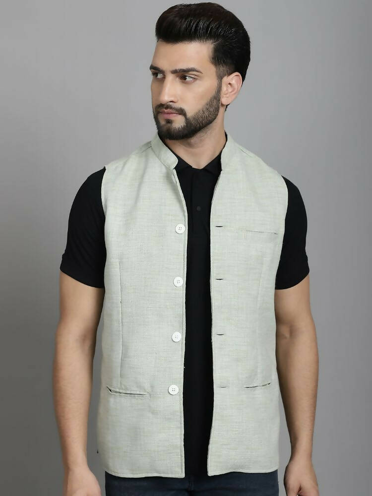 Even Apparels Nehru Jacket With Welt Pockets - Green | Grocsy