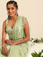 House of Panchhi Lime Green Net Sequins and Zarkan embroidery Lehenga choli & Dupatta | Grocsy