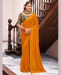 Mustard Georgette Swaroski Work Saree With Unstitched Blouse Piece - Juhi | Grocsy