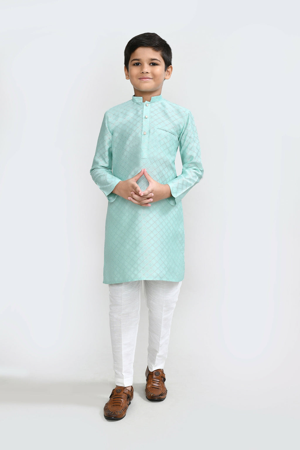 Joban Fashion Cotton Silk Pastel Green Kurta With Straight Fit Pant | Grocsy
