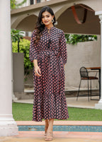 Kaajh Women's Black Bagru Print Floral Cotton Dress | Grocsy
