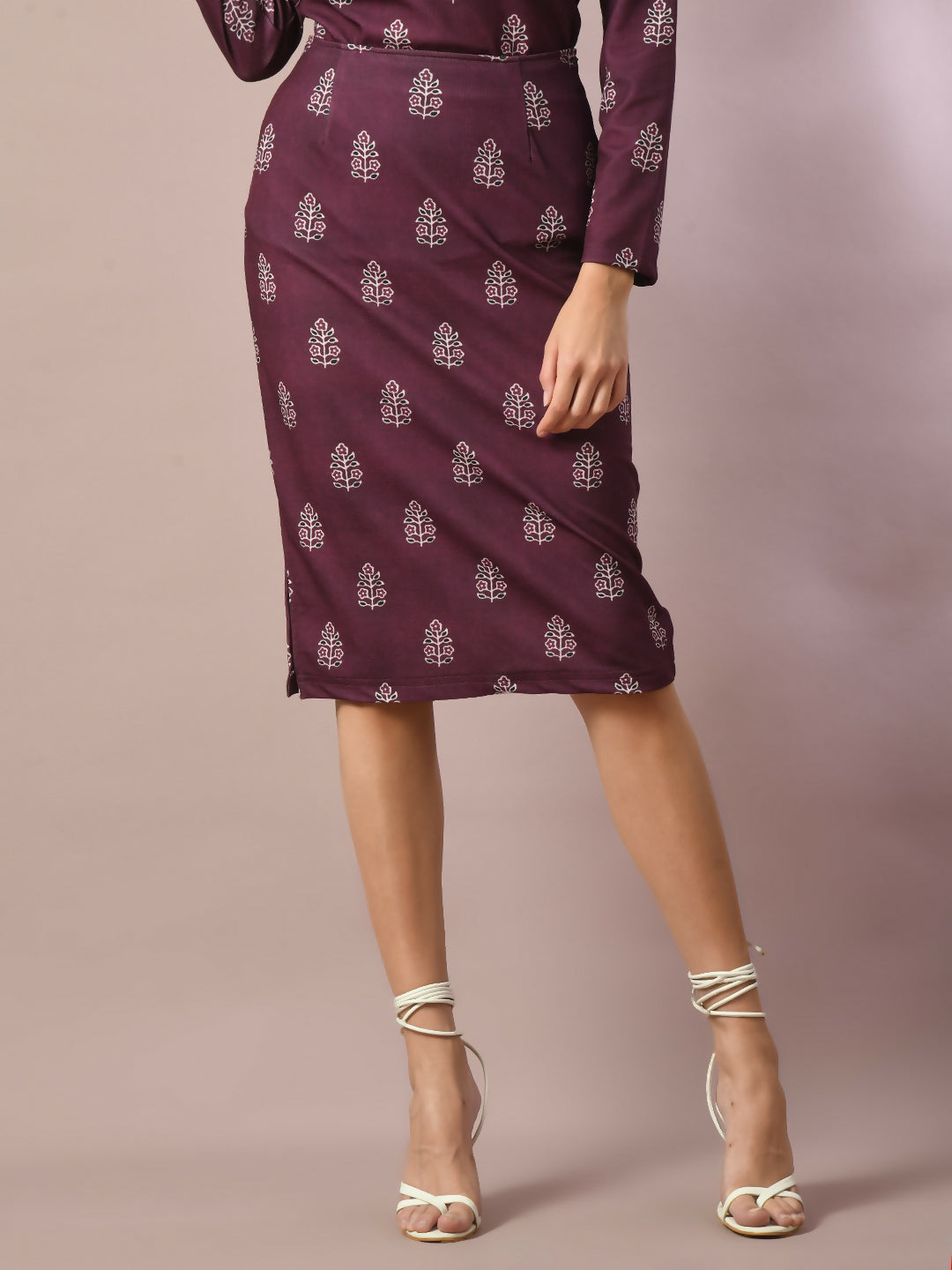 Myshka Women's Violet Printed Knee Length Party Embellished Skirts | Grocsy