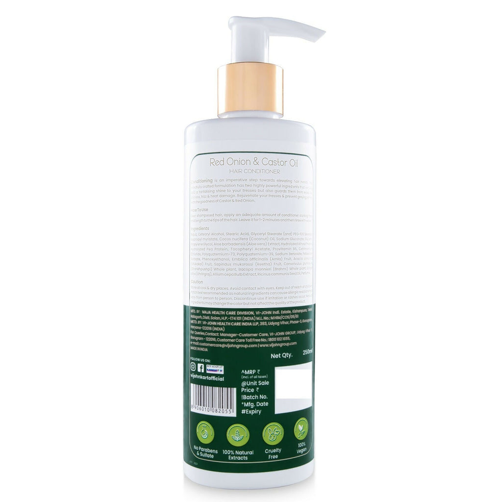 VI-JOHN Prakritik Red Onion & Castor Oil Conditioner to Prevent Dry Hair, 100% Natural Bio Actives | Grocsy