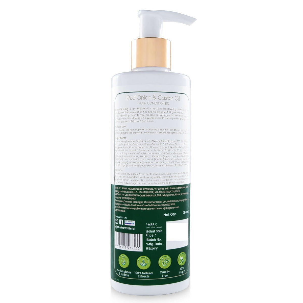 VI-JOHN Prakritik Red Onion & Castor Oil Conditioner to Prevent Dry Hair, 100% Natural Bio Actives | Grocsy