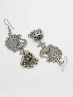NVR Women's Silver-Toned Peacock Desing German Silver Oxidised Dome Shaped Jhumka Earrings | Grocsy