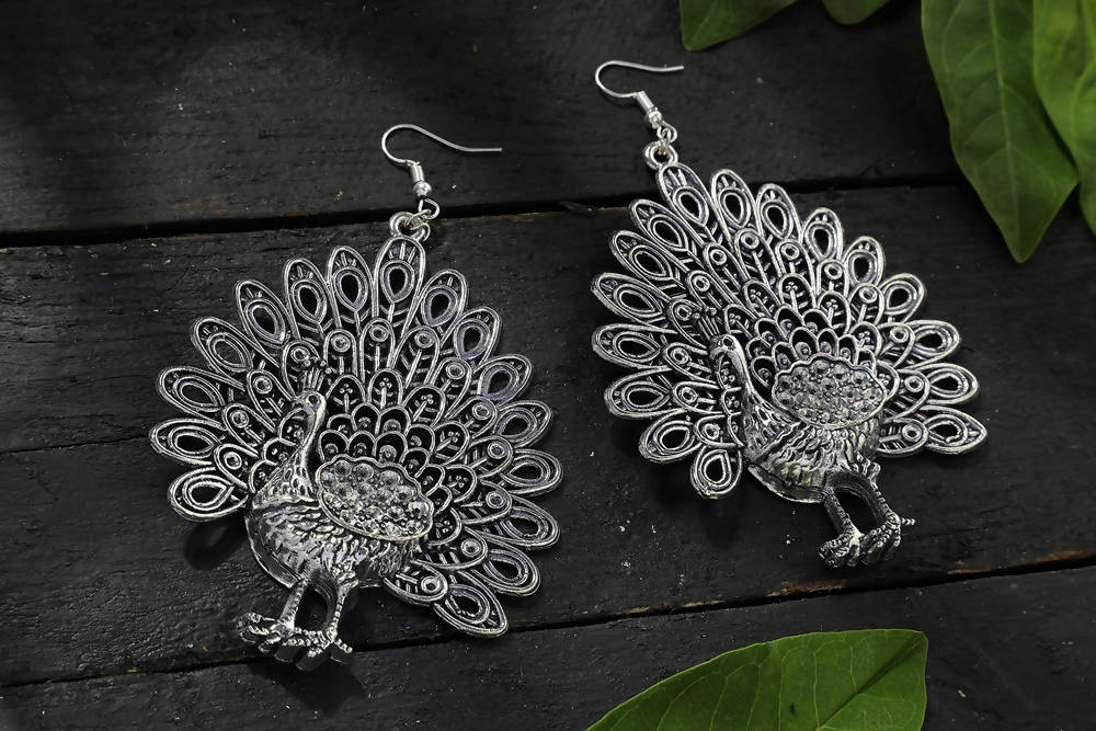Mominos Fashion Johar Kamal Oxidised Peacock Design Earrings
