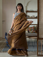 Suta Brown Solid Cotton Blend Saree | Grocsy