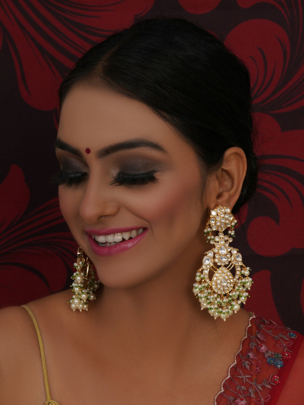 Kundan Chand Earrings (Gold) - Ruby Raang