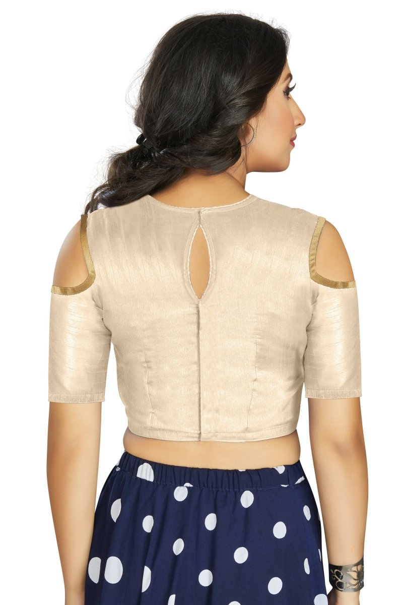 Aastha Fashion Women's Off White Art Silk Cold Shoulder Sleeve Readymade Blouse | Grocsy