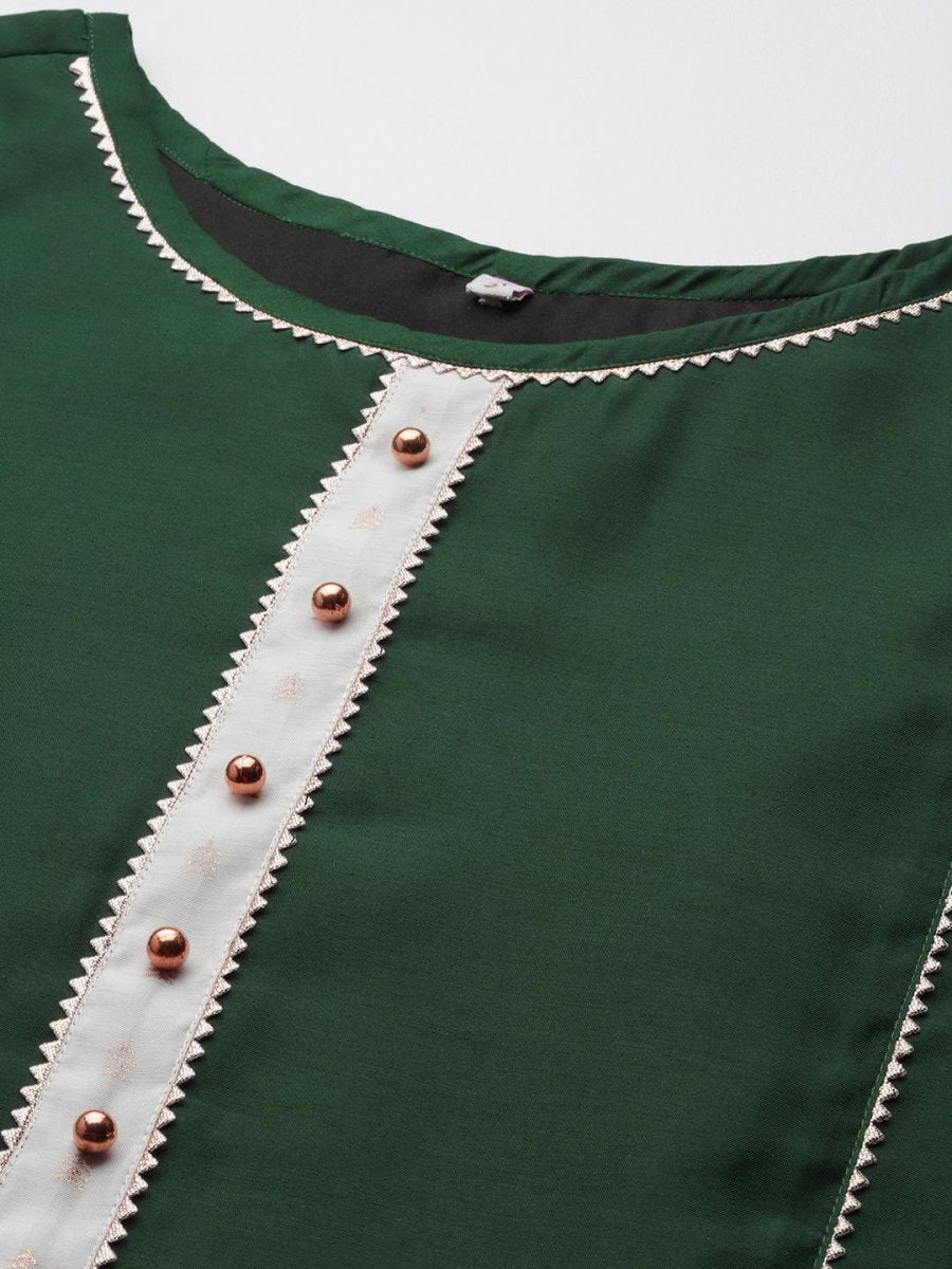 Ahalyaa Women Dark Green Plain Chanderi Kurta with Sharara Set | Grocsy
