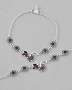 VOJ Set of 2 Traditional Multi Color Stone Studded Designer Anklet | Grocsy
