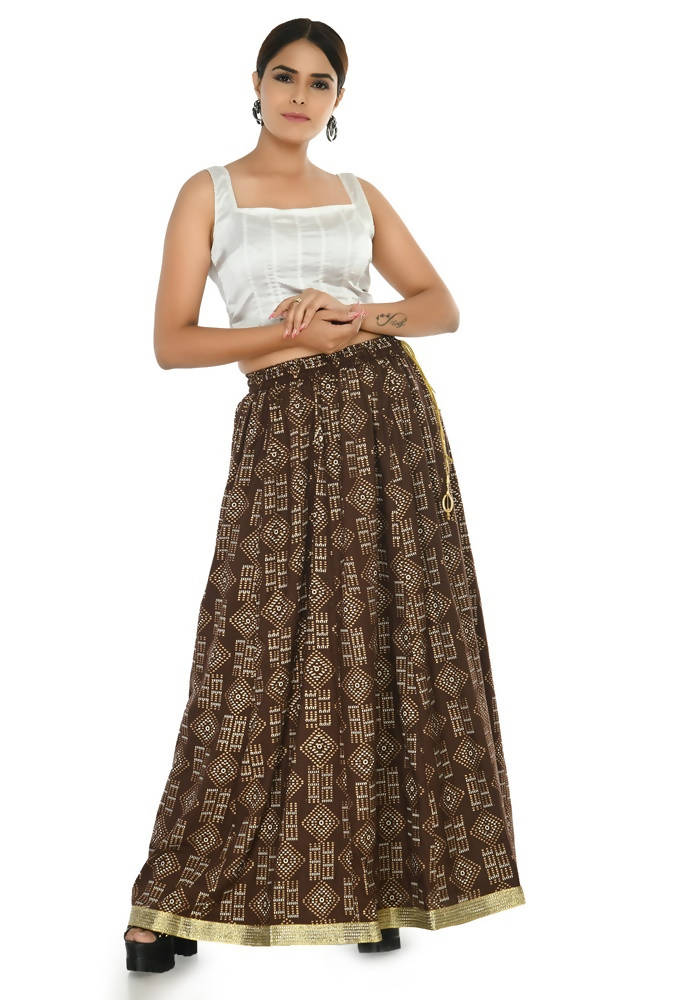 Mominos Fashion Moeza Cotton Coffee Color Printed Lehenga (Lancha) | Grocsy