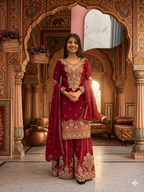 Teeya Creation Womens New Wedding Wear Heavy Embroidery Thread Work Maroon Kurta Set | Grocsy
