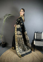 Joban Fashion Black Paisley Soft Silk Banarasi Saree | Grocsy