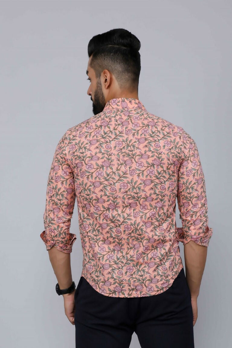 Miravan Men's Orange Printed Full Sleeve Cotton Shirt | Grocsy