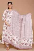 Miravan Women's Pink Floral Print Anarkali Kurta With Palazzo & Dupatta Set | Grocsy
