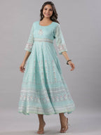 Juniper Women Sky Blue Chiffon Dobby Printed Maxi Dress | Grocsy