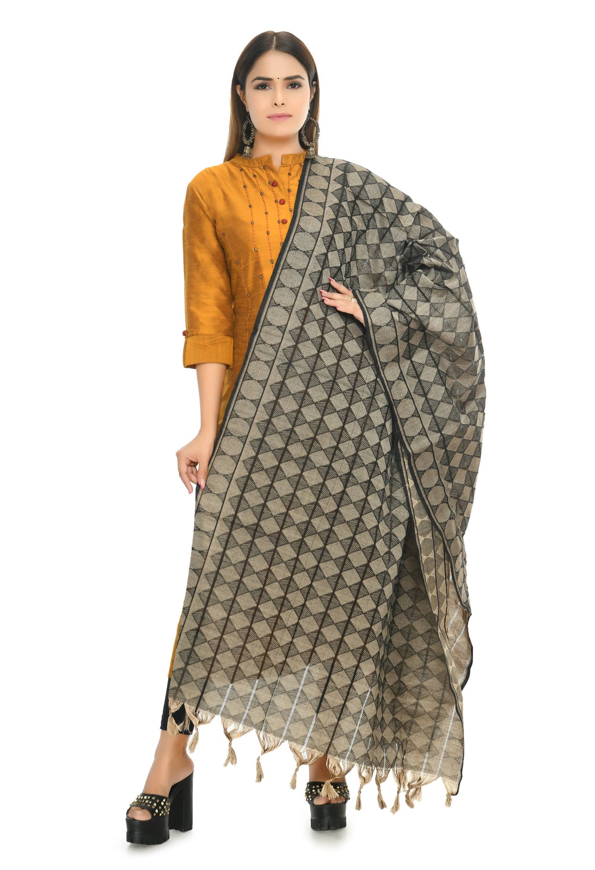 Mominos Fashion Moeza Handloom Black Color Cotton Dupatta | Grocsy