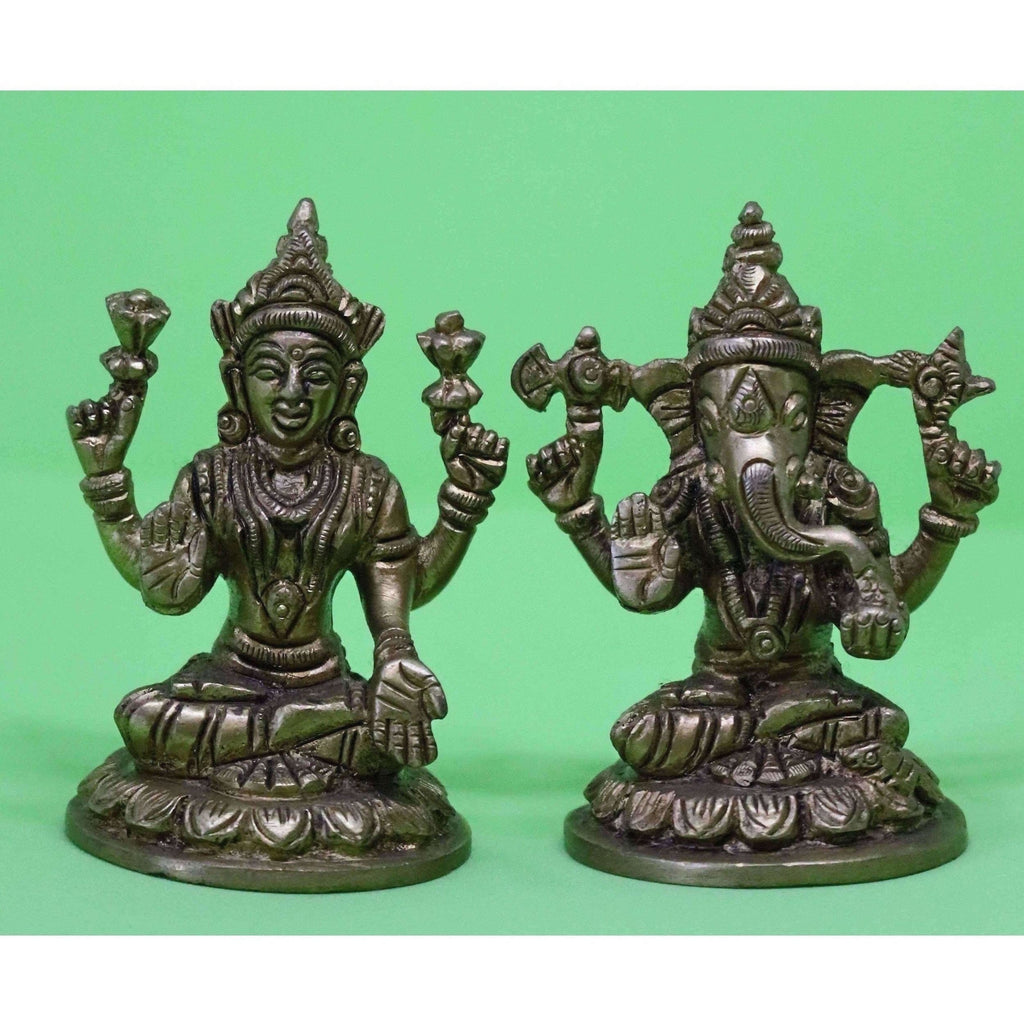 Chahat Premium Living Brass Small Lakshmi Ganesh Set | Grocsy