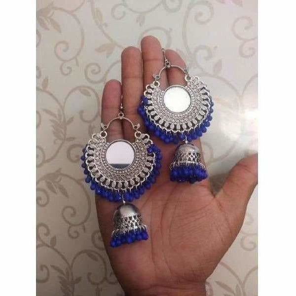 MS Fashion India Muskan Fancy Oxidized Blue Beaded Jhumka Earrings | Grocsy