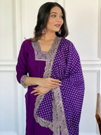 Partywear Designer ViscoseWine Stitched Suit With Dupatta - Tanisha | Grocsy