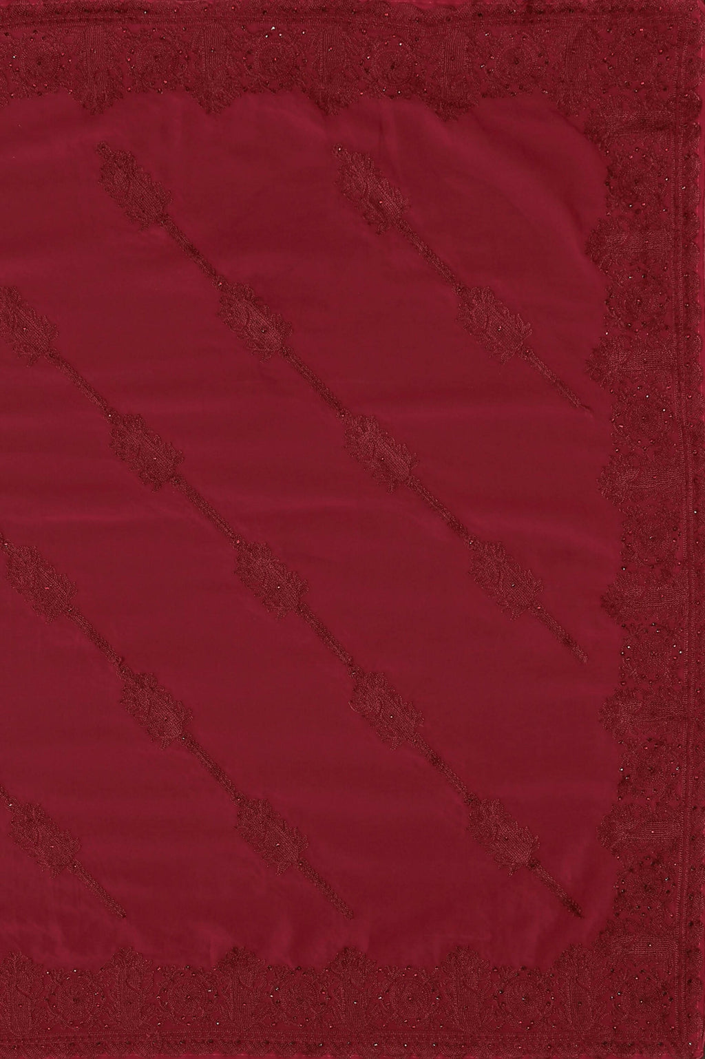 Maroon Georgette Embroidered and Stone Work Saree with Unstitched Blouse Piece - Roozal | Grocsy