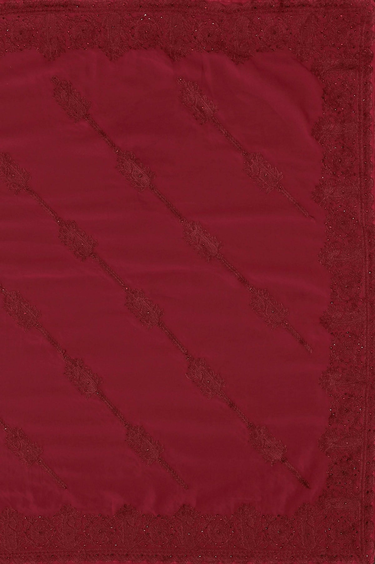Maroon Georgette Embroidered and Stone Work Saree with Unstitched Blouse Piece - Roozal | Grocsy